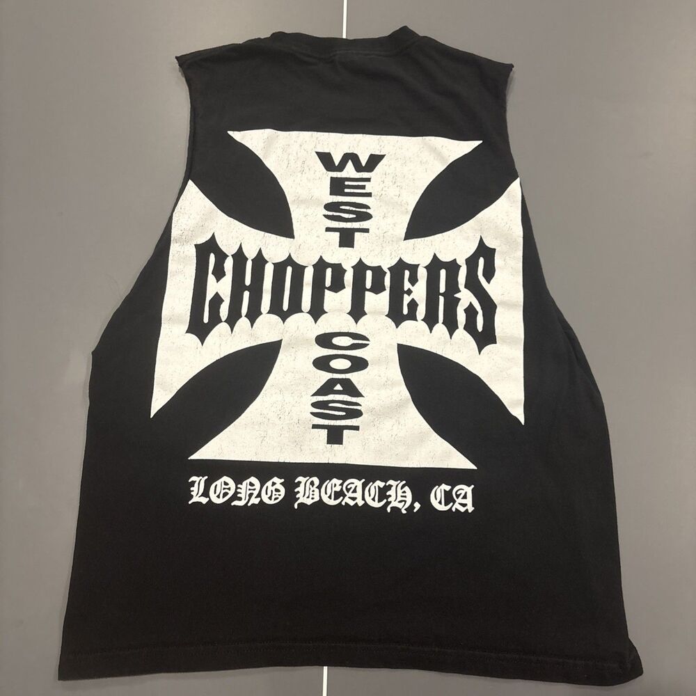 Vintage 90s Y2K West Coast Choppers Sleeveless T Shirt Black Size M Long Beach